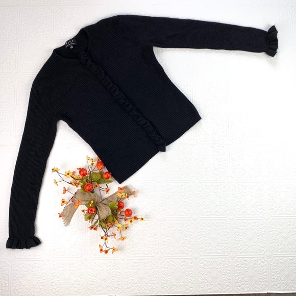 David Meister Black Ruffle Cashmere Sweater SZ M - Picture 2 of 5